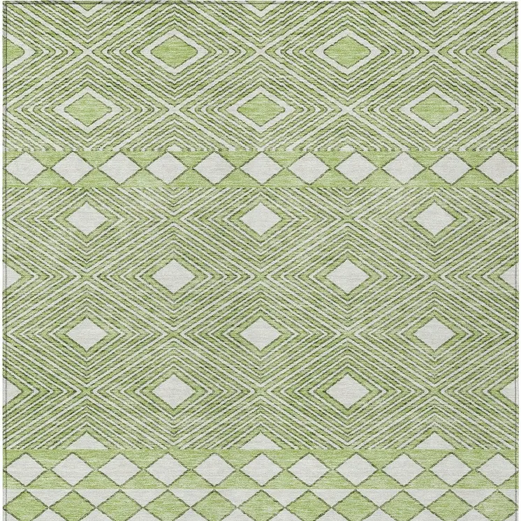 9' X 12' Artichoke Green And Ivory Geometric Washable Indoor Outdoor Area Rug