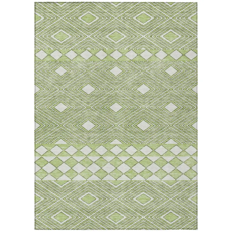 9' X 12' Artichoke Green And Ivory Geometric Washable Indoor Outdoor Area Rug