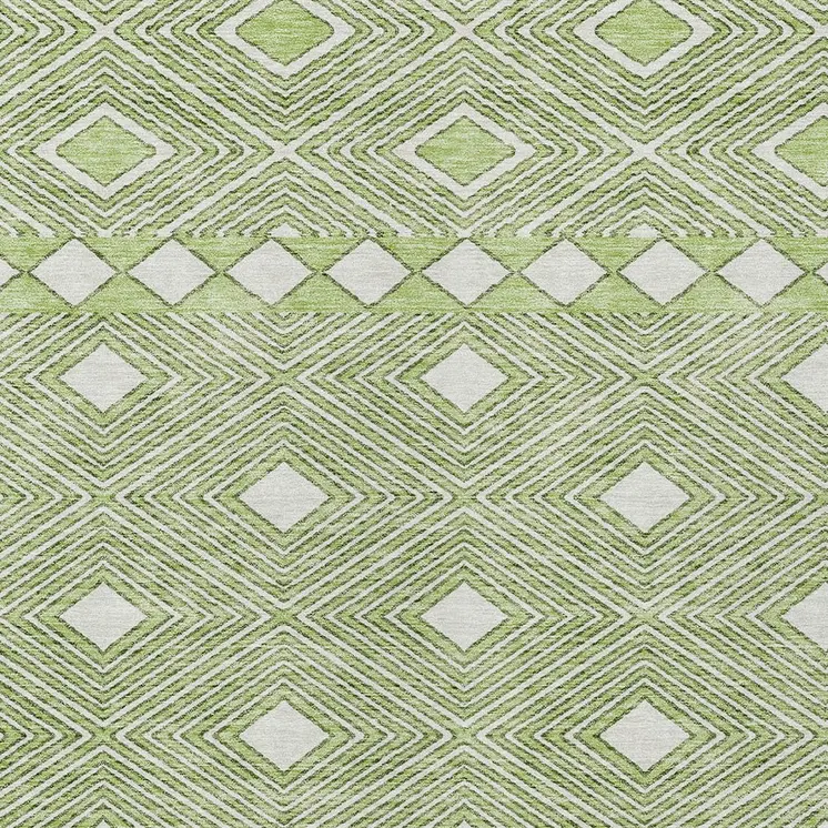 9' X 12' Artichoke Green And Ivory Geometric Washable Indoor Outdoor Area Rug
