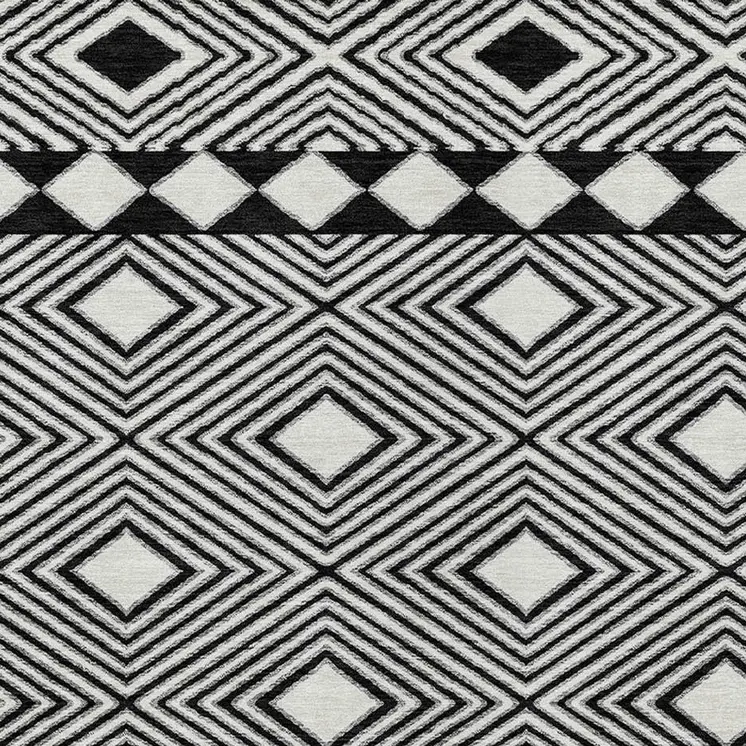 3' X 5' Black And Ivory Geometric Washable Indoor Outdoor Area Rug