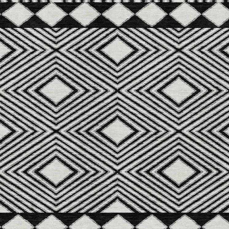 5' X 8' Black And Ivory Geometric Washable Indoor Outdoor Area Rug