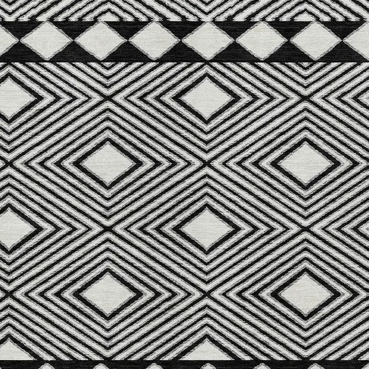 8' X 10' Black And Ivory Geometric Washable Indoor Outdoor Area Rug
