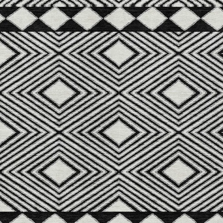 9' X 12' Black And Ivory Geometric Washable Indoor Outdoor Area Rug
