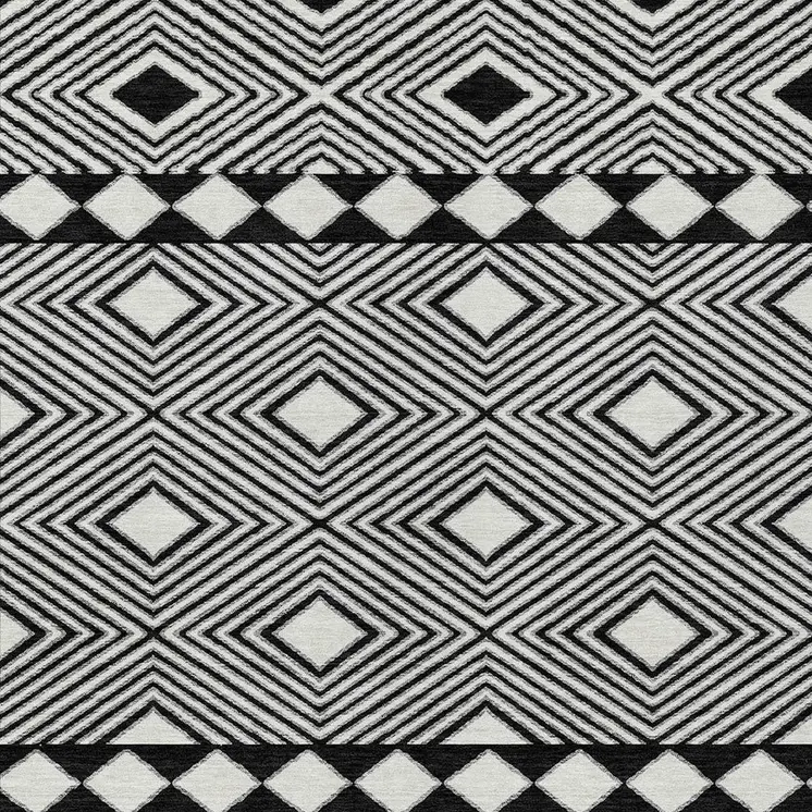 10' X 14' Black And Ivory Geometric Washable Indoor Outdoor Area Rug