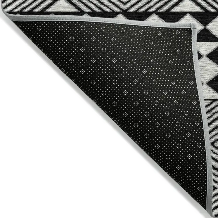 10' X 14' Black And Ivory Geometric Washable Indoor Outdoor Area Rug