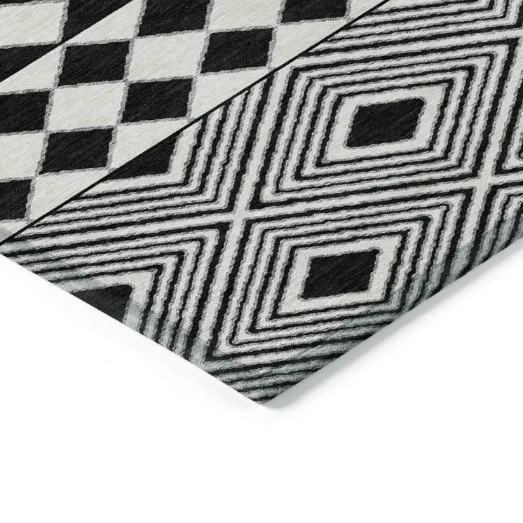 10' X 14' Black And Ivory Geometric Washable Indoor Outdoor Area Rug