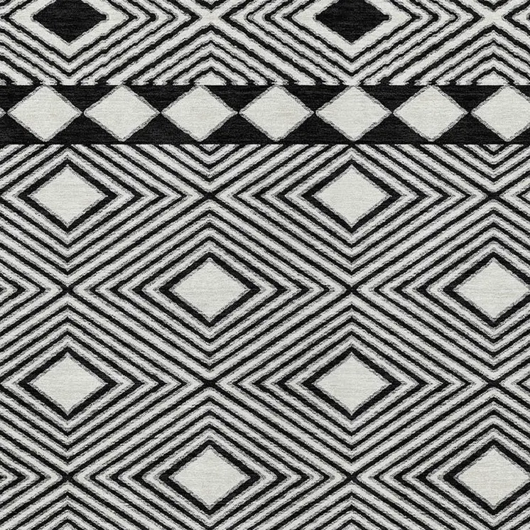 10' X 14' Black And Ivory Geometric Washable Indoor Outdoor Area Rug