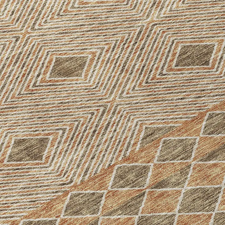 3' X 5' Brown And Beige Geometric Washable Indoor Outdoor Area Rug