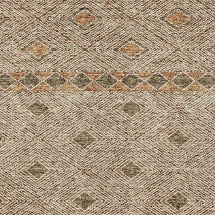 5' X 8' Brown And Beige Geometric Washable Indoor Outdoor Area Rug