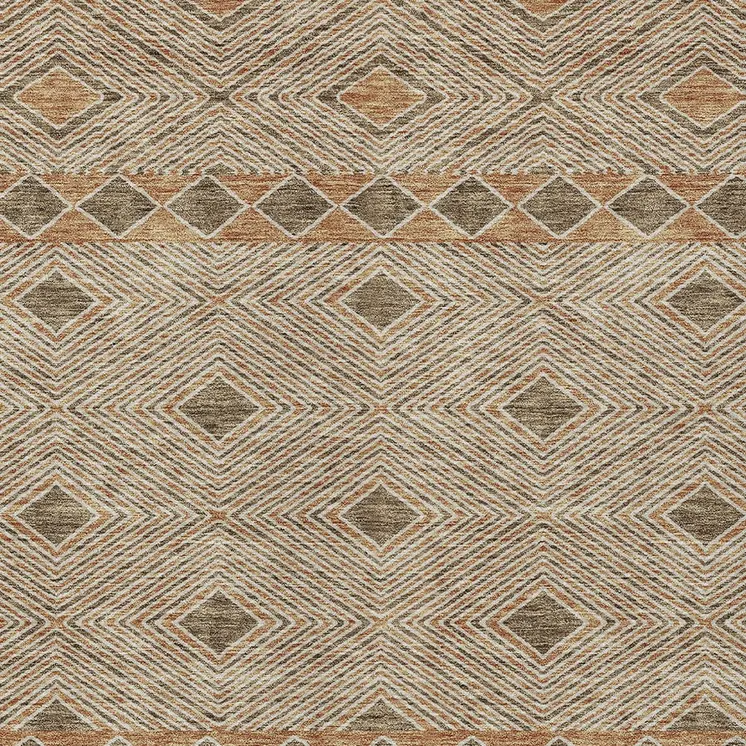 8' X 10' Brown And Beige Geometric Washable Indoor Outdoor Area Rug