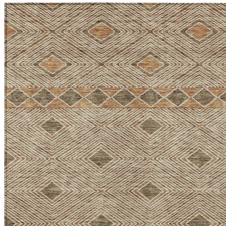 9' X 12' Brown And Beige Geometric Washable Indoor Outdoor Area Rug