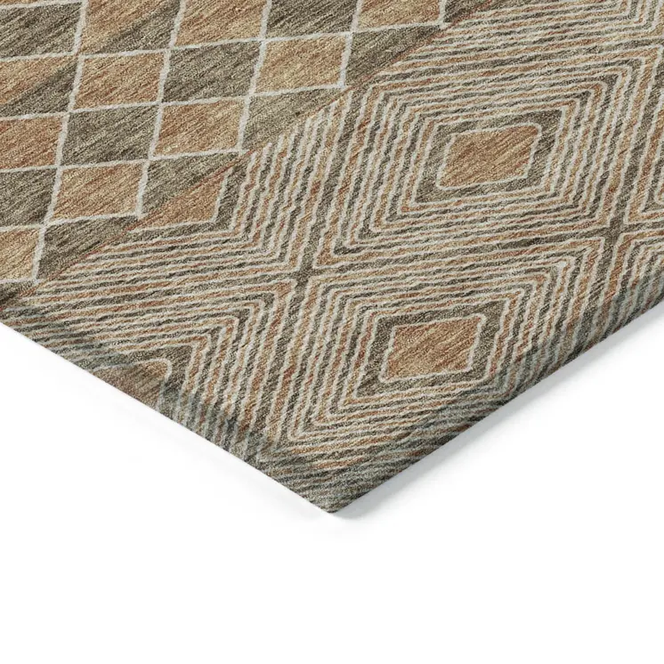 10' X 14' Brown And Beige Geometric Washable Indoor Outdoor Area Rug