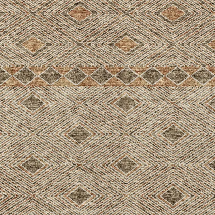 10' X 14' Brown And Beige Geometric Washable Indoor Outdoor Area Rug
