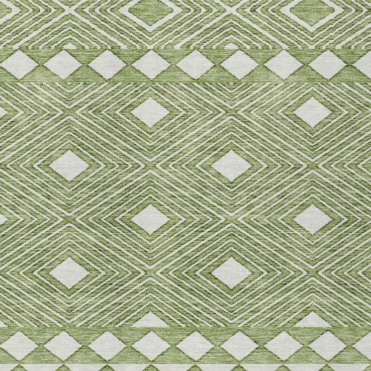 3' X 5' Green And Ivory Geometric Washable Indoor Outdoor Area Rug