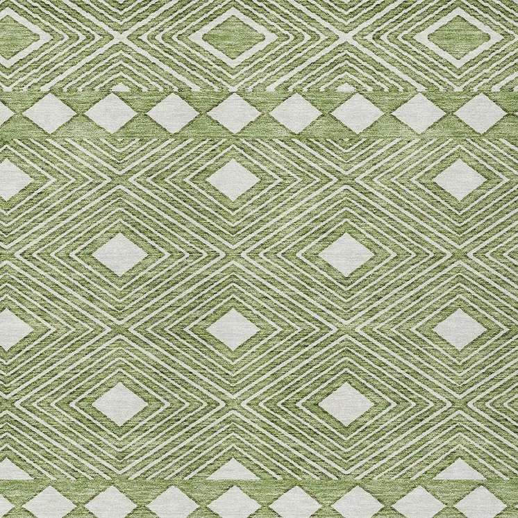 5' X 8' Green And Ivory Geometric Washable Indoor Outdoor Area Rug