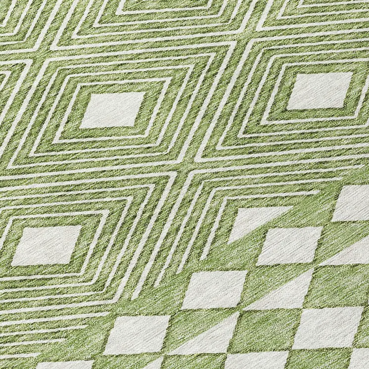 8' Green And Ivory Round Geometric Washable Indoor Outdoor Area Rug