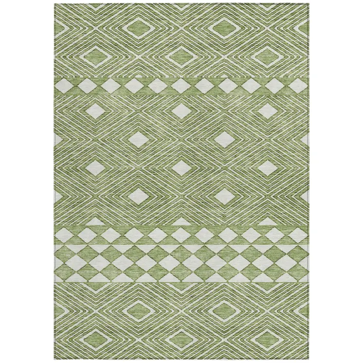 8' X 10' Green And Ivory Geometric Washable Indoor Outdoor Area Rug