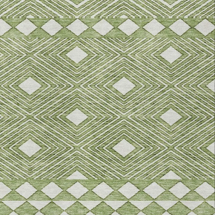 9' X 12' Green And Ivory Geometric Washable Indoor Outdoor Area Rug