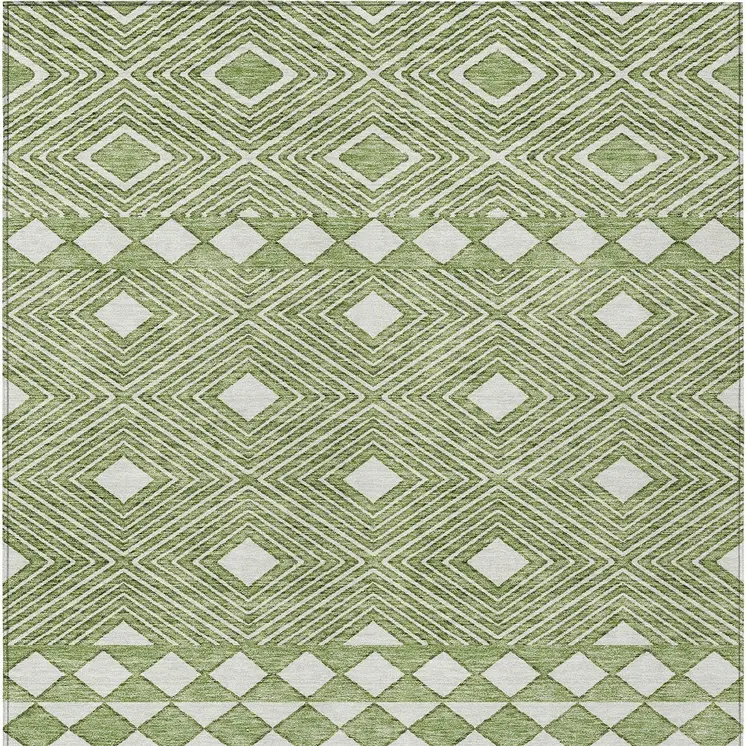 10' X 14' Green And Ivory Geometric Washable Indoor Outdoor Area Rug