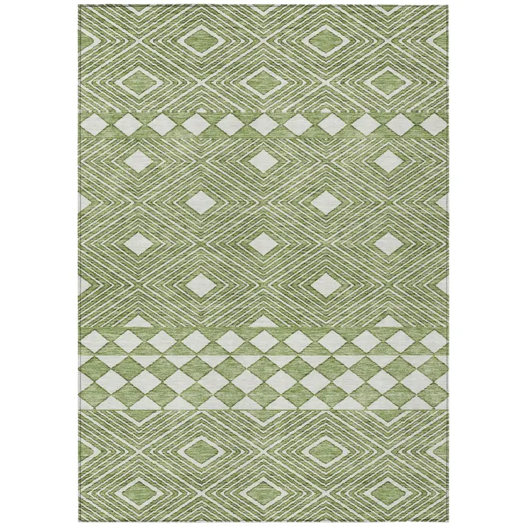10' X 14' Green And Ivory Geometric Washable Indoor Outdoor Area Rug