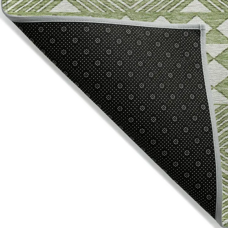 10' X 14' Green And Ivory Geometric Washable Indoor Outdoor Area Rug