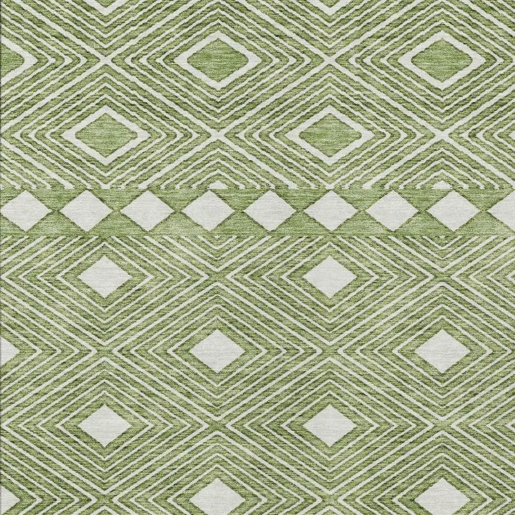 10' X 14' Green And Ivory Geometric Washable Indoor Outdoor Area Rug
