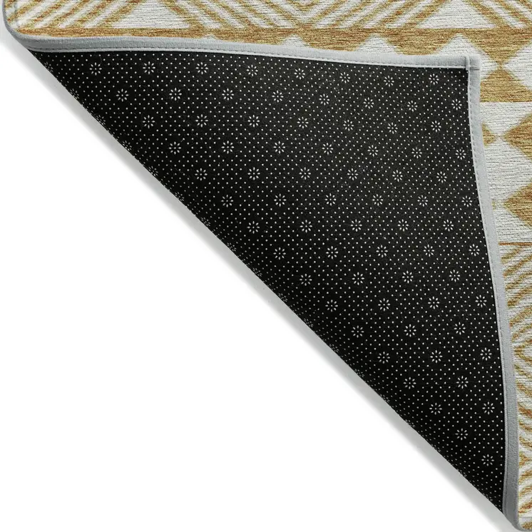 5' X 8' Gold And Ivory Geometric Washable Indoor Outdoor Area Rug