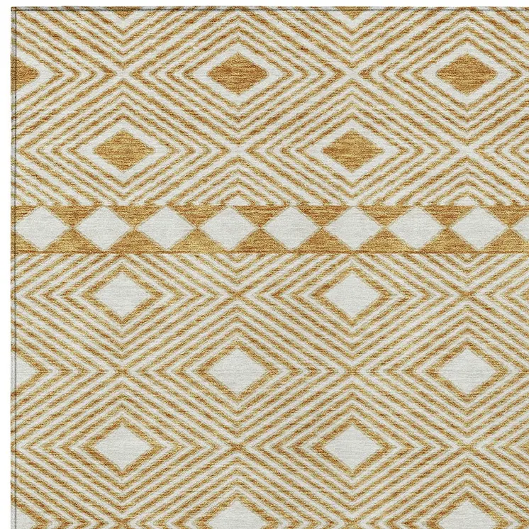 5' X 8' Gold And Ivory Geometric Washable Indoor Outdoor Area Rug