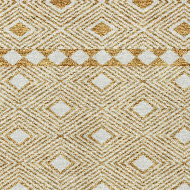 8' X 10' Gold And Ivory Geometric Washable Indoor Outdoor Area Rug
