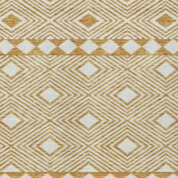 9' X 12' Gold And Ivory Geometric Washable Indoor Outdoor Area Rug