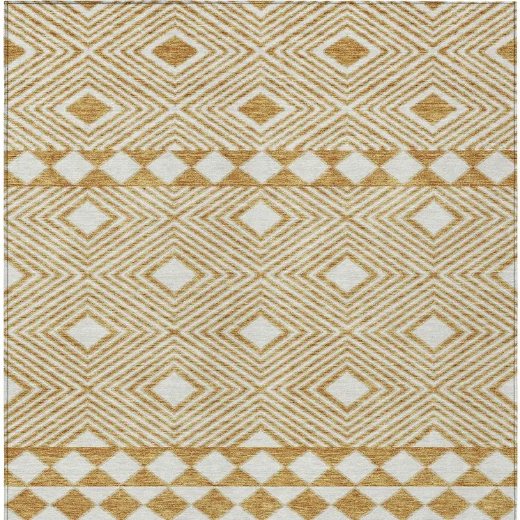 10' X 14' Gold And Ivory Geometric Washable Indoor Outdoor Area Rug