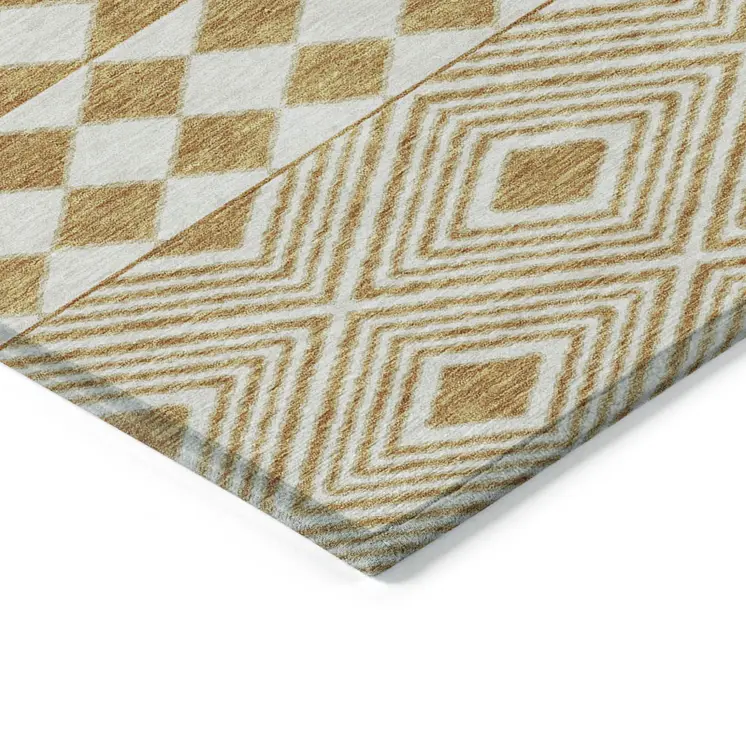 10' X 14' Gold And Ivory Geometric Washable Indoor Outdoor Area Rug