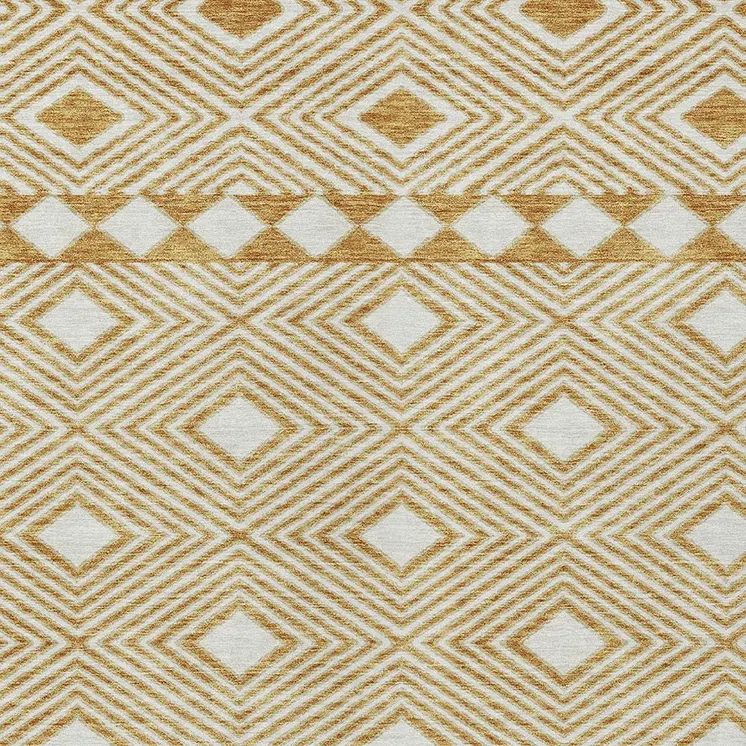 10' X 14' Gold And Ivory Geometric Washable Indoor Outdoor Area Rug