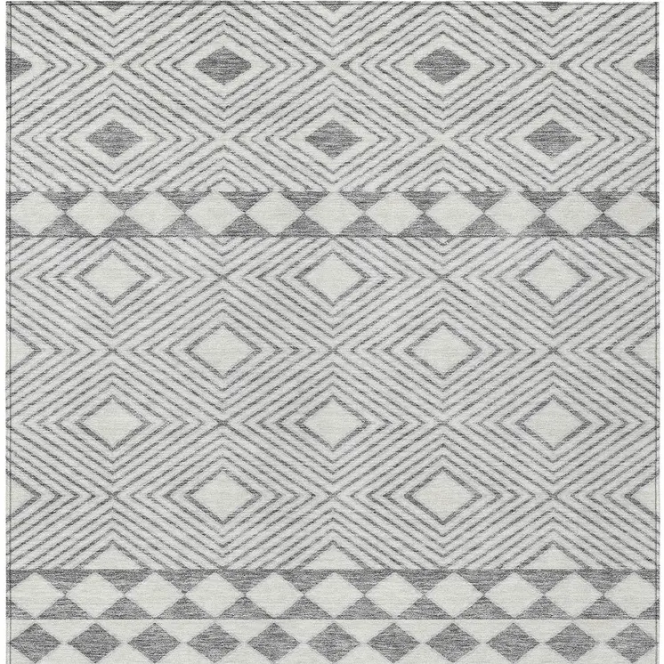 3' X 5' Gray And Ivory Geometric Washable Indoor Outdoor Area Rug