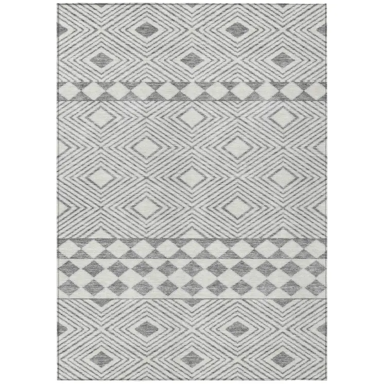 3' X 5' Gray And Ivory Geometric Washable Indoor Outdoor Area Rug