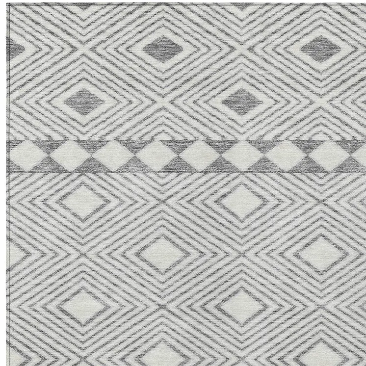 10' X 14' Gray And Ivory Geometric Washable Indoor Outdoor Area Rug