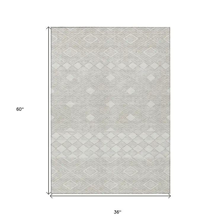 3' X 5' Ivory And Gray Geometric Washable Indoor Outdoor Area Rug