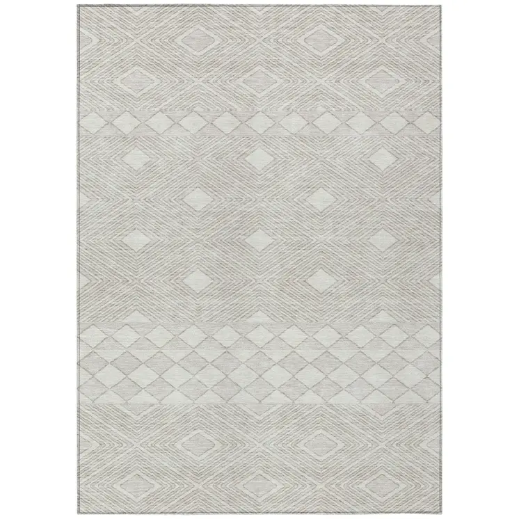 10' X 14' Ivory And Gray Geometric Washable Indoor Outdoor Area Rug