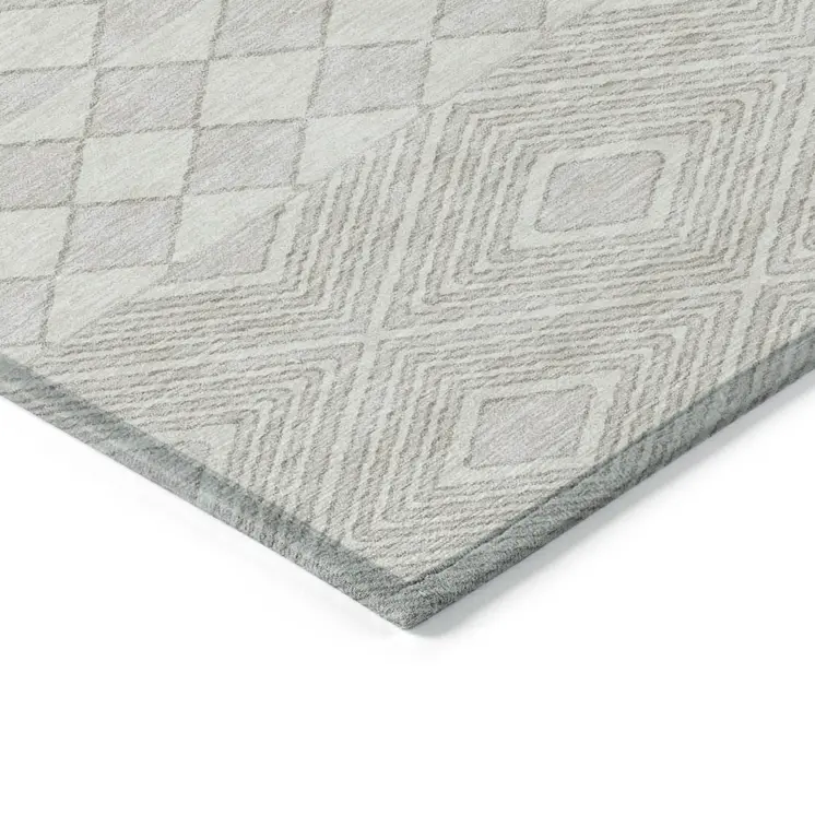 10' X 14' Ivory And Gray Geometric Washable Indoor Outdoor Area Rug