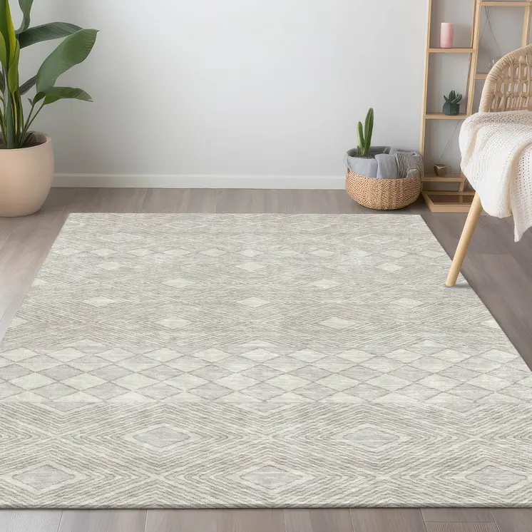 10' X 14' Ivory And Gray Geometric Washable Indoor Outdoor Area Rug