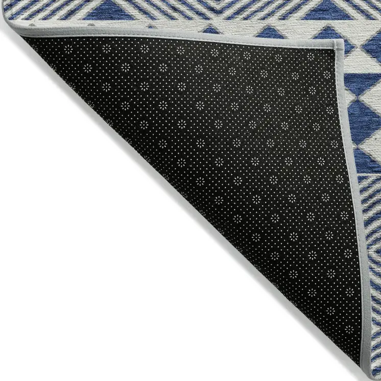 3' X 5' Navy Blue And Ivory Geometric Washable Indoor Outdoor Area Rug