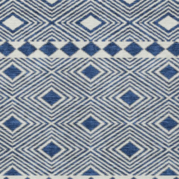 3' X 5' Navy Blue And Ivory Geometric Washable Indoor Outdoor Area Rug