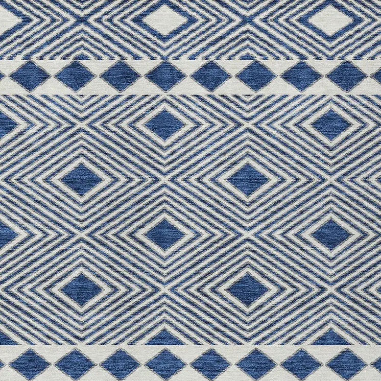 5' X 8' Navy Blue And Ivory Geometric Washable Indoor Outdoor Area Rug