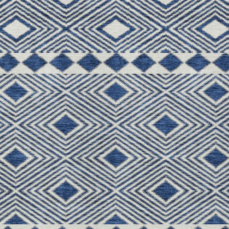 8' X 10' Navy Blue And Ivory Geometric Washable Indoor Outdoor Area Rug
