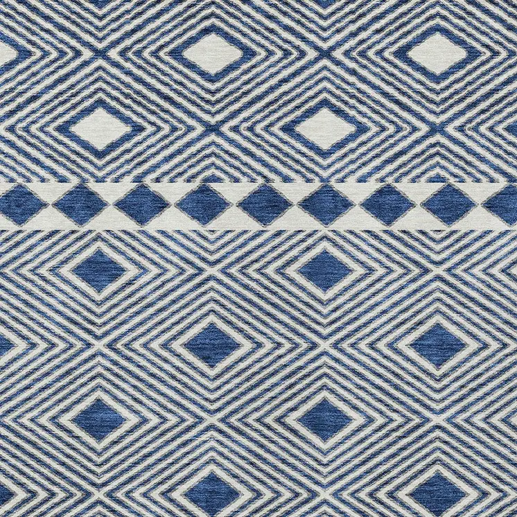 9' X 12' Navy Blue And Ivory Geometric Washable Indoor Outdoor Area Rug