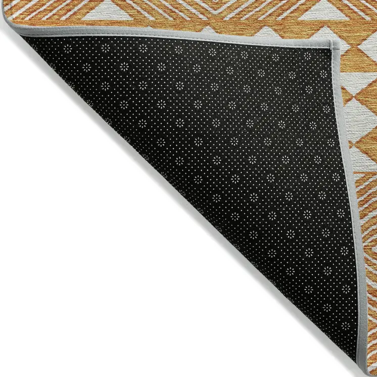 5' X 8' Orange And Ivory Geometric Washable Indoor Outdoor Area Rug