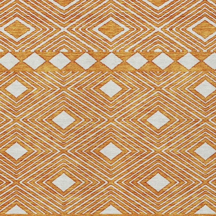 5' X 8' Orange And Ivory Geometric Washable Indoor Outdoor Area Rug
