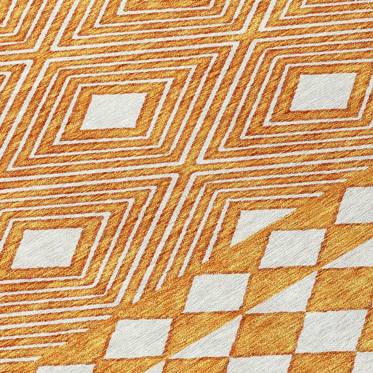 5' X 8' Orange And Ivory Geometric Washable Indoor Outdoor Area Rug