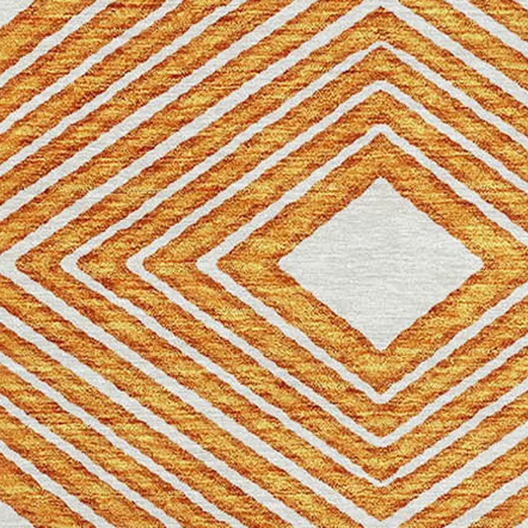 8' Orange And Ivory Round Geometric Washable Indoor Outdoor Area Rug