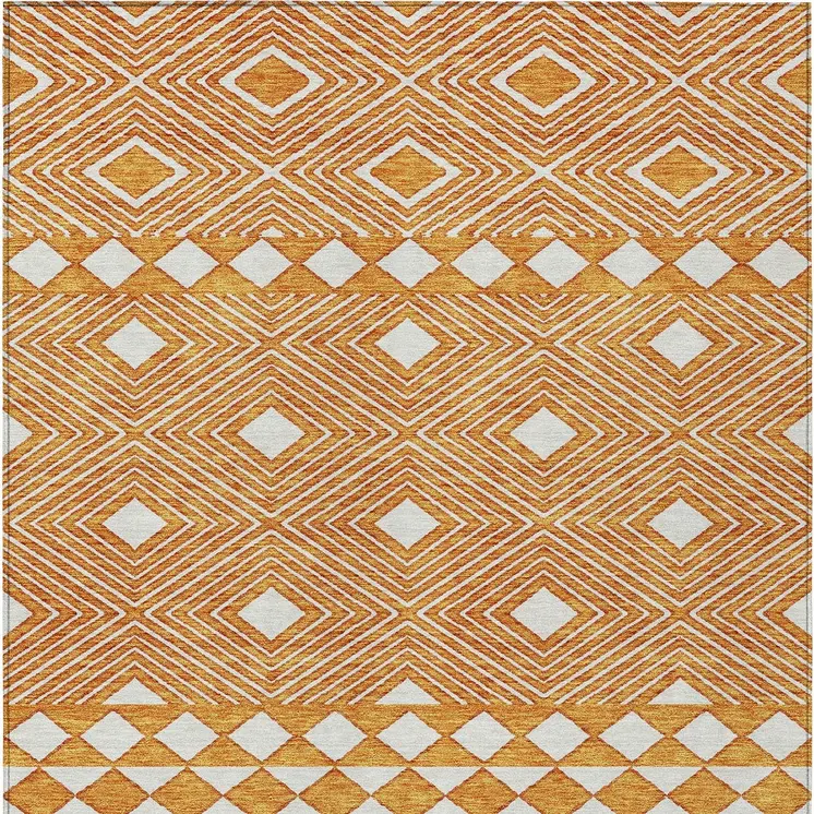 8' X 10' Orange And Ivory Geometric Washable Indoor Outdoor Area Rug
